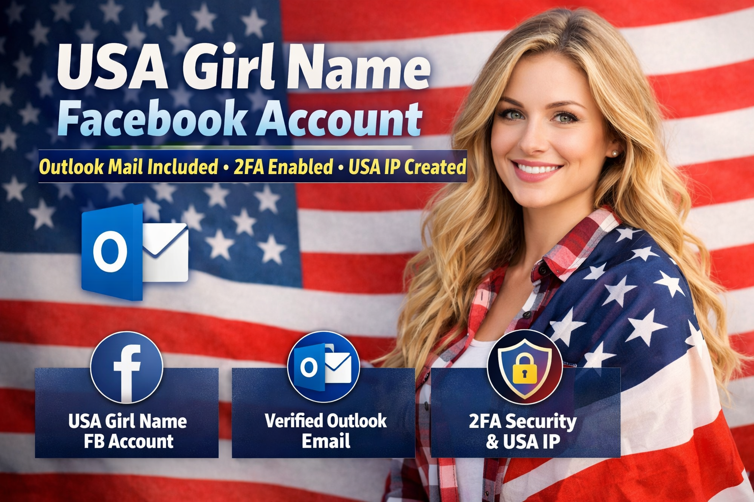 Old USA Female Facebook Account – Outlook Mail Verified & include – 2FA Enabled – USA IP