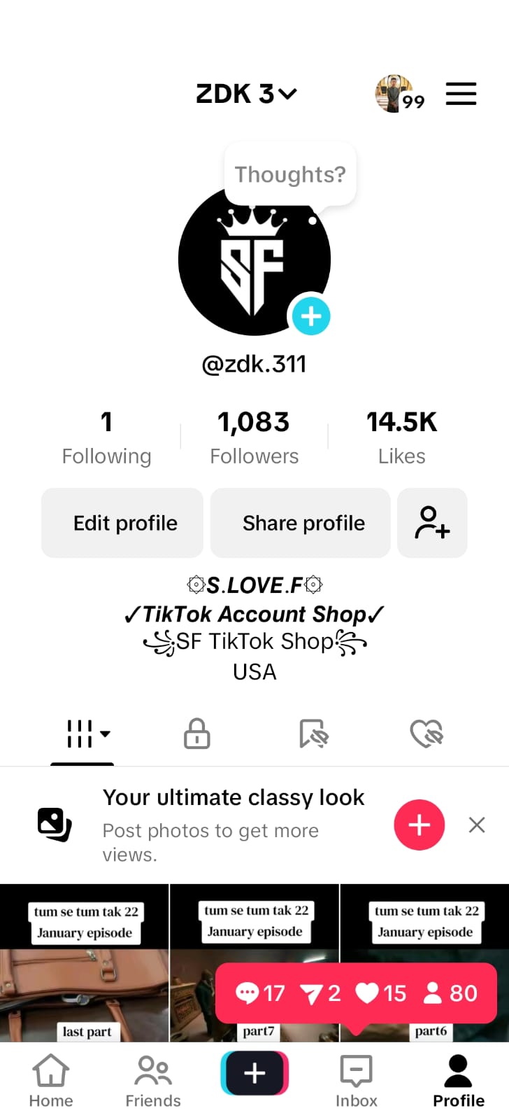 Random Country Tiktok with 1000 followers or higher