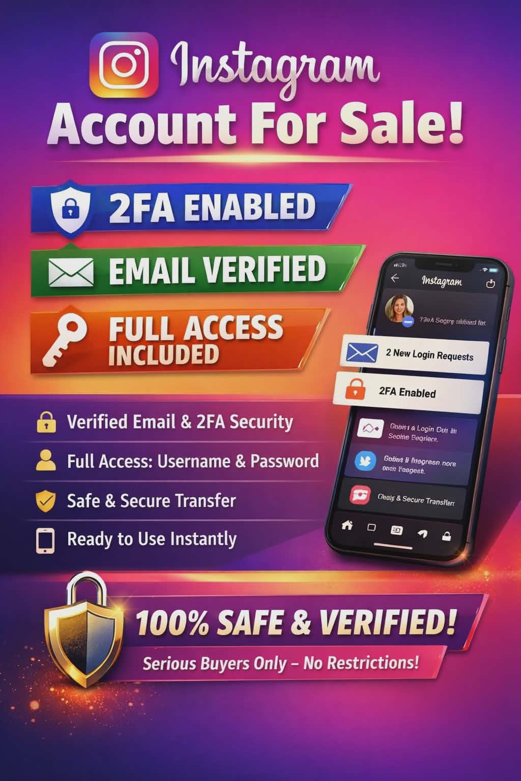 High Quality Instagram Account – 2FA Enabled | Email Verified | Full Access Included