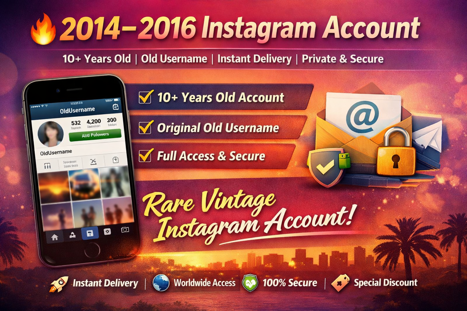 🔥 2014–2016 Old Instagram Account | 10+ Years Old | Old Username | Instant Delivery | Private & Secure
