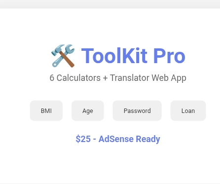 ToolKit Pro - 6 Calculators + Translator Web App